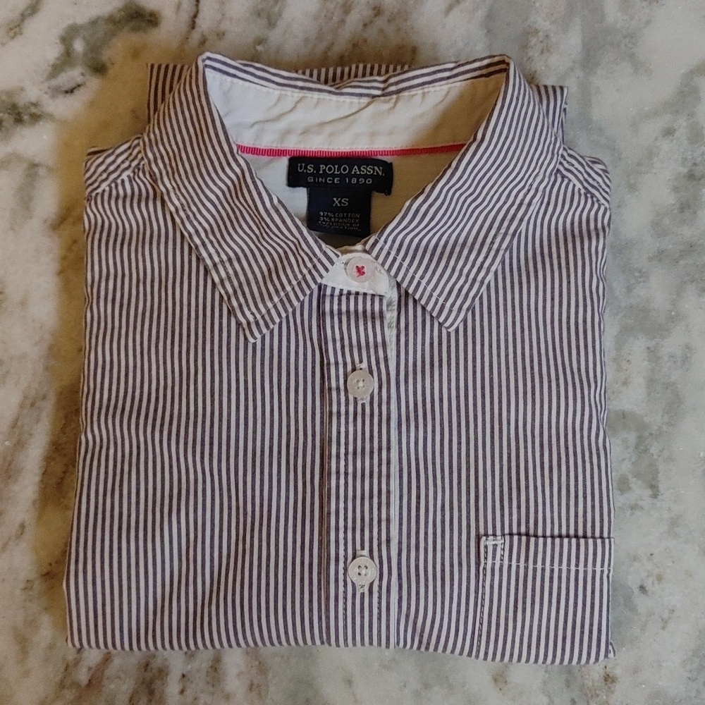 Vintage US Polo Assn Blue & White Striped Tailored Shirt XS